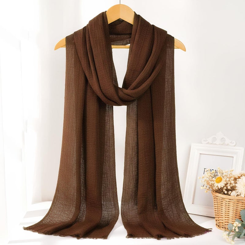 Nydotd Women Summer Cotton Linen Scarf Crinkle Long Beach Shawl Wrap hijab with Fringe - Image 4